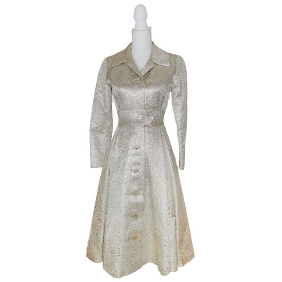 Vintage Dresses & Skirts - Vintage 1950s Silver Lame Brocade Dress